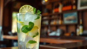 Les ingrédients essentiels pour la recette mojito : rhum blanc, menthe, citrons verts, et sucre de canne, joliment disposés sur une ardoise.