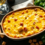 Une authentique croziflette recette savoyarde servie dans un plat en céramique, avec le Reblochon parfaitement gratiné.