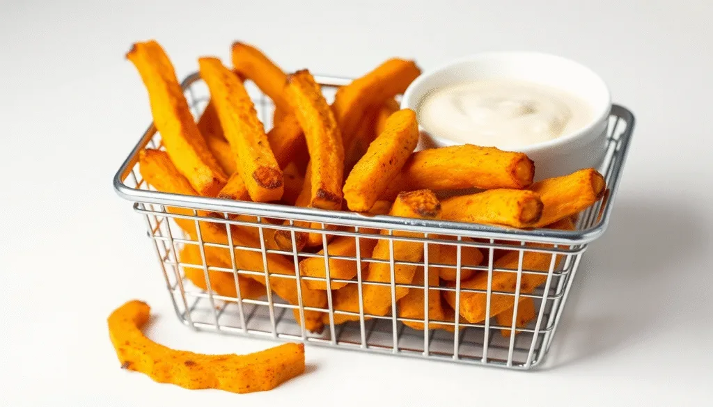 Des frites de butternut dorées servies dans un panier, une recette butternut originale et saine pour un accompagnement gourmand.