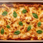 Un plat familial de lasagne epinard ricotta sortant du four.