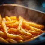 Un panier d'Air Fryer rempli de frites dorées et croustillantes, prêtes à être dégustées.