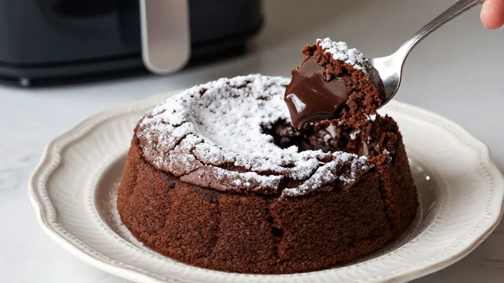 Moelleux au chocolat cœur coulant, un dessert gourmand réalisé grâce à une recette au air fryer.