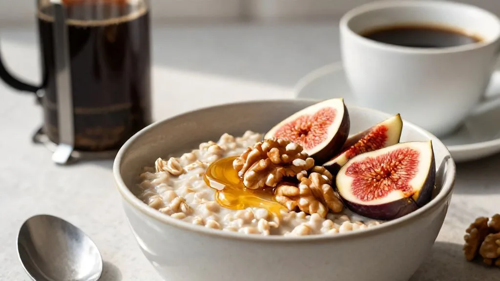Bol de porridge aux figues et noix, une recette healthy idéale pour un petit-déjeuner énergétique et équilibré.