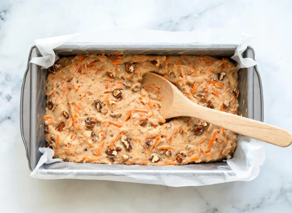 pâte à recette carotte cake aux carottes râpées dans le moule