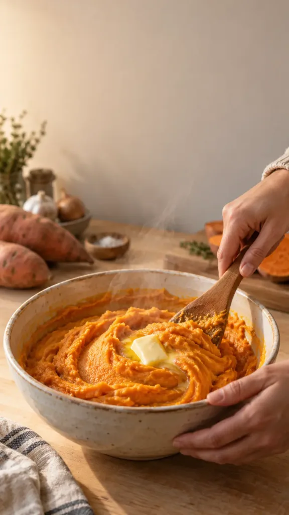Beurre incorporé à la purée chaude à la spatule