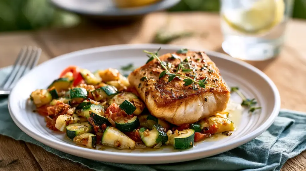 Poêlée de courgettes en accompagnement à l'assiette