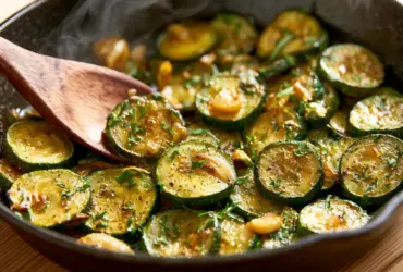 Courgettes à la poêle dorées à l'ail et aux herbes