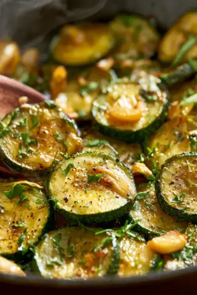 Courgettes à la poêle dorées à l'ail et aux herbes