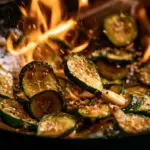 Courgettes sautées à l'ail au wok, croquantes