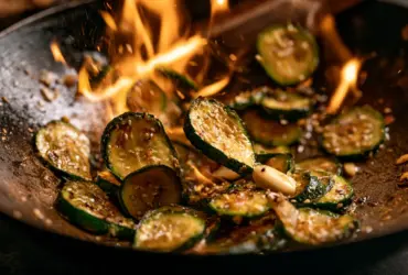 Courgettes sautées à l'ail au wok, croquantes
