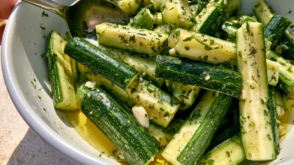 Courgettes assaisonnées avant cuisson au four