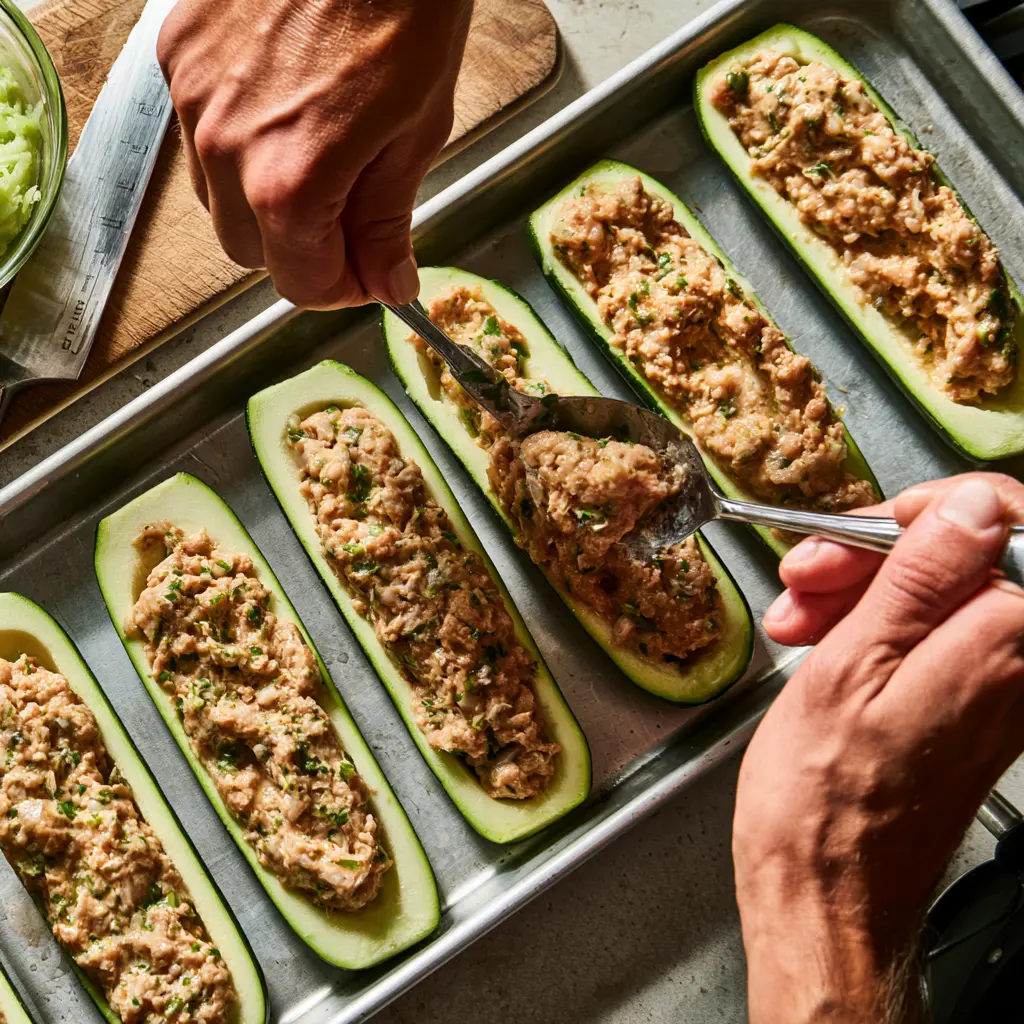 Farcir les courgettes avec la farce à la viande maigre