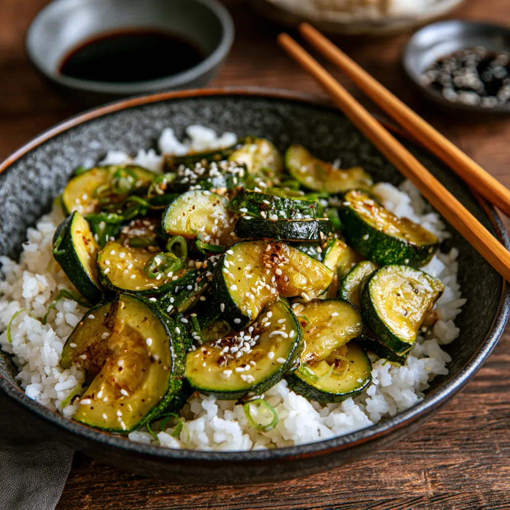 Courgettes sautées façon asiatique avec riz