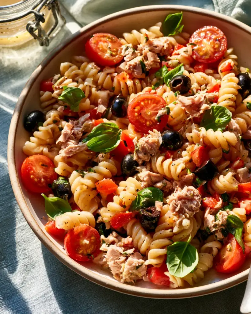 Thon émietté ajouté à la sauce tomate Thon émietté en gros morceaux ajouté à la sauce tomate aux câpres dans une sauteuse
