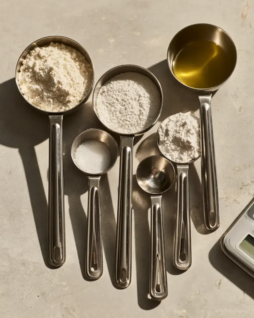 Cuillères à soupe et à café remplies de farine, sucre et levure Cuillère à soupe et cuillère à café rases de farine, sucre et levure pour convertir les ml en cl et en grammes