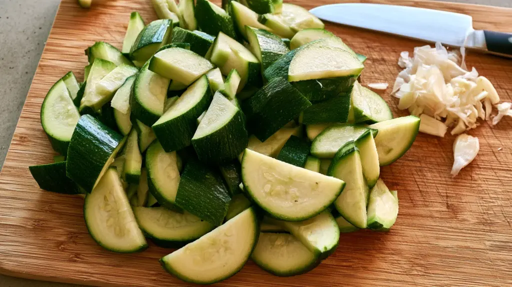 Demi-lunes de courgettes prêtes à sauter