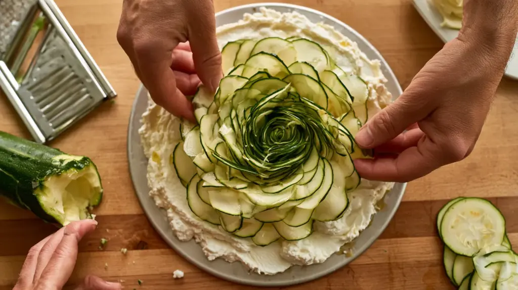 Disposer les rondelles de courgette en rosace sur la tarte