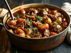 Cocotte de ragoût de porc à l'ancienne aux carottes et pommes de terre, persil frais