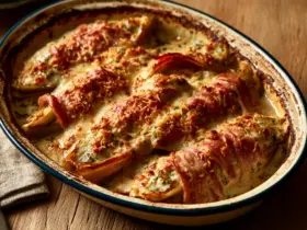 Plat d'endives au jambon gratinées à la béchamel, doré et bouillonnant