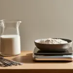 Verre doseur, balance, cuillères de mesure et pot de yaourt pour convertir ml en cl et grammes en cuisine