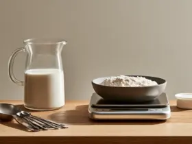 Verre doseur, balance, cuillères de mesure et pot de yaourt pour convertir ml en cl et grammes en cuisine