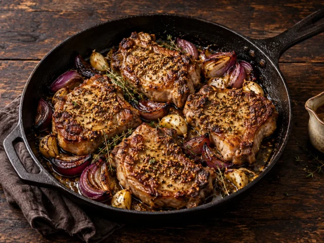 Côte de porc échine au four : moelleuse, à la moutarde et au thym