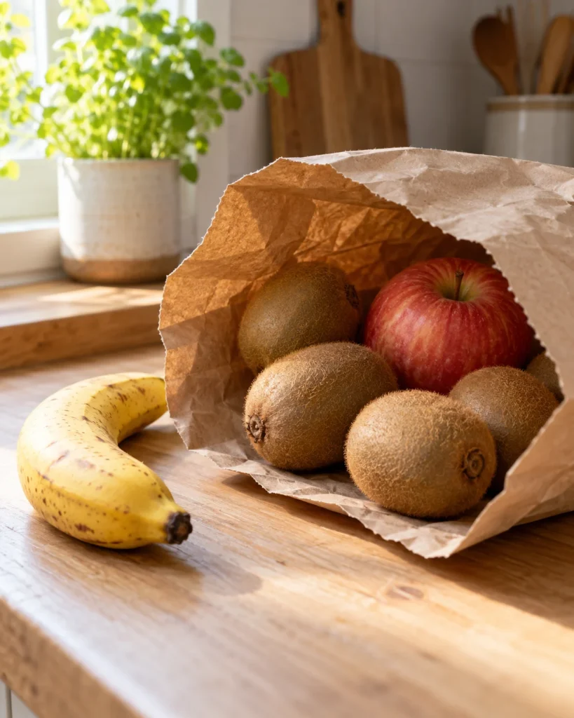 Kiwi mûr coupé en tranches sur un bol de yaourt nature et de granola maison
