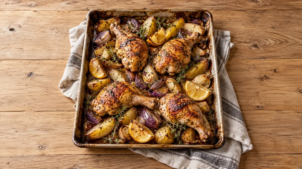 Poulet au four pommes de terre : le plat complet en une seule plaque
